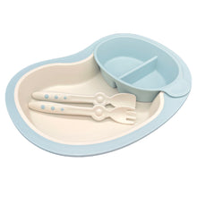 Load image into Gallery viewer, Blue divided bowl nested in dinner plate with nonslip base. A plate set for picky eaters.
